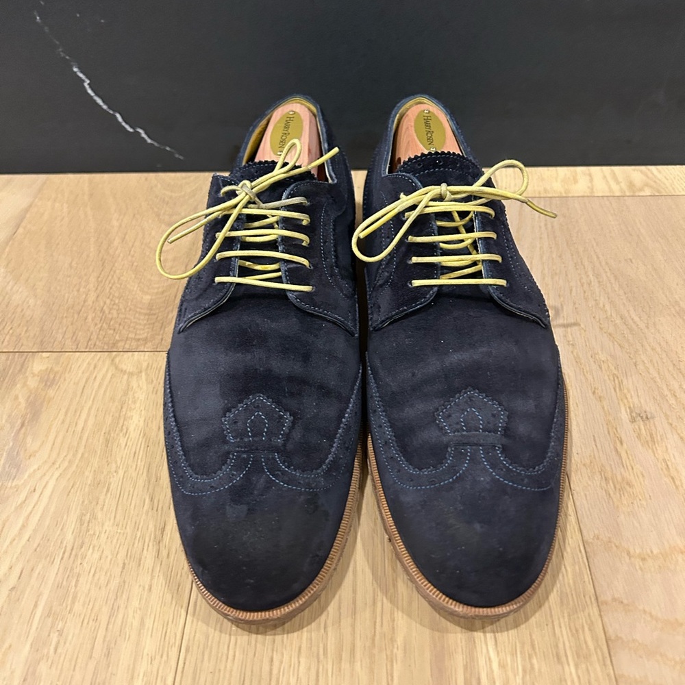 Louis Vuitton Blue Suede Oxfords with Yellow Laces